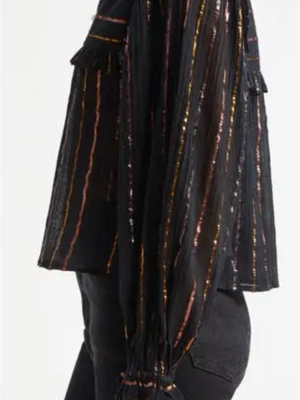 FARM Rio Black Metallic Stripe Ruffle-Yoke Blouse - Picture 3 of 9